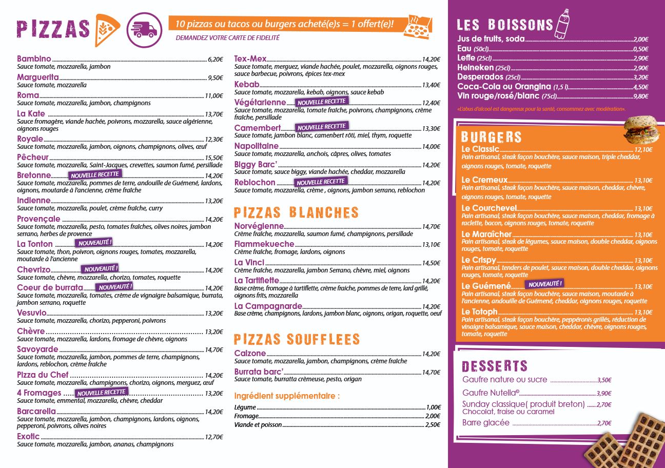 La Barcarella - Menu